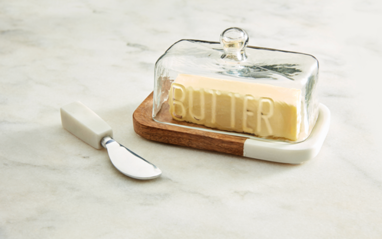Wood & Marble Butter Dish