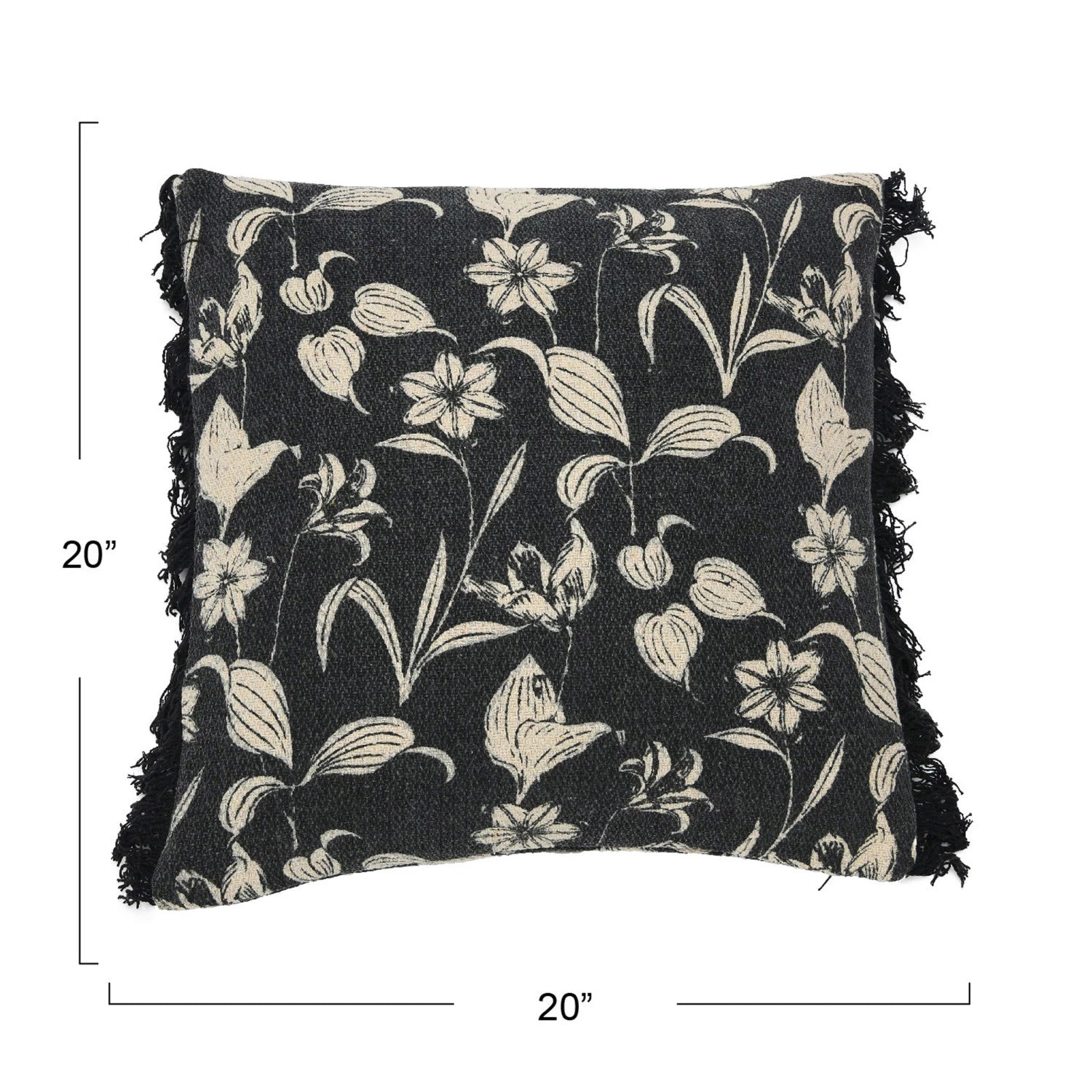 Floral Printed Fringe Pillow