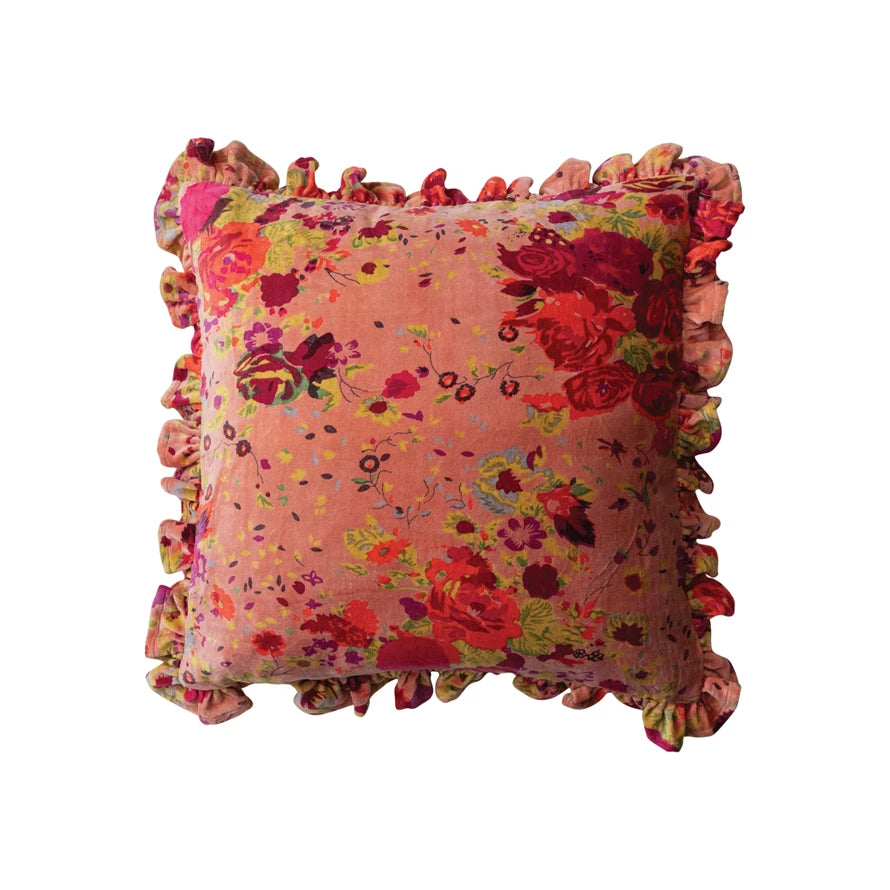 Velvet Red Floral Pillow