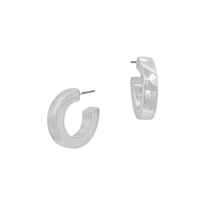 Thick Small Textured Silver Huggie Hoop Earring