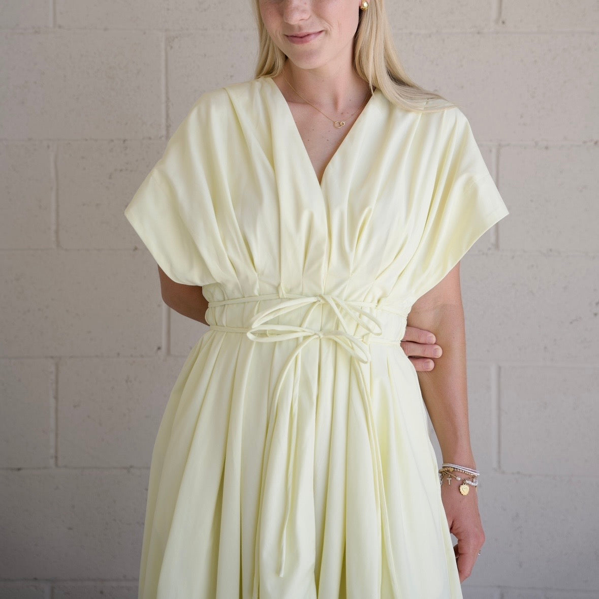 Pleated Detail Belted Maxi Dress