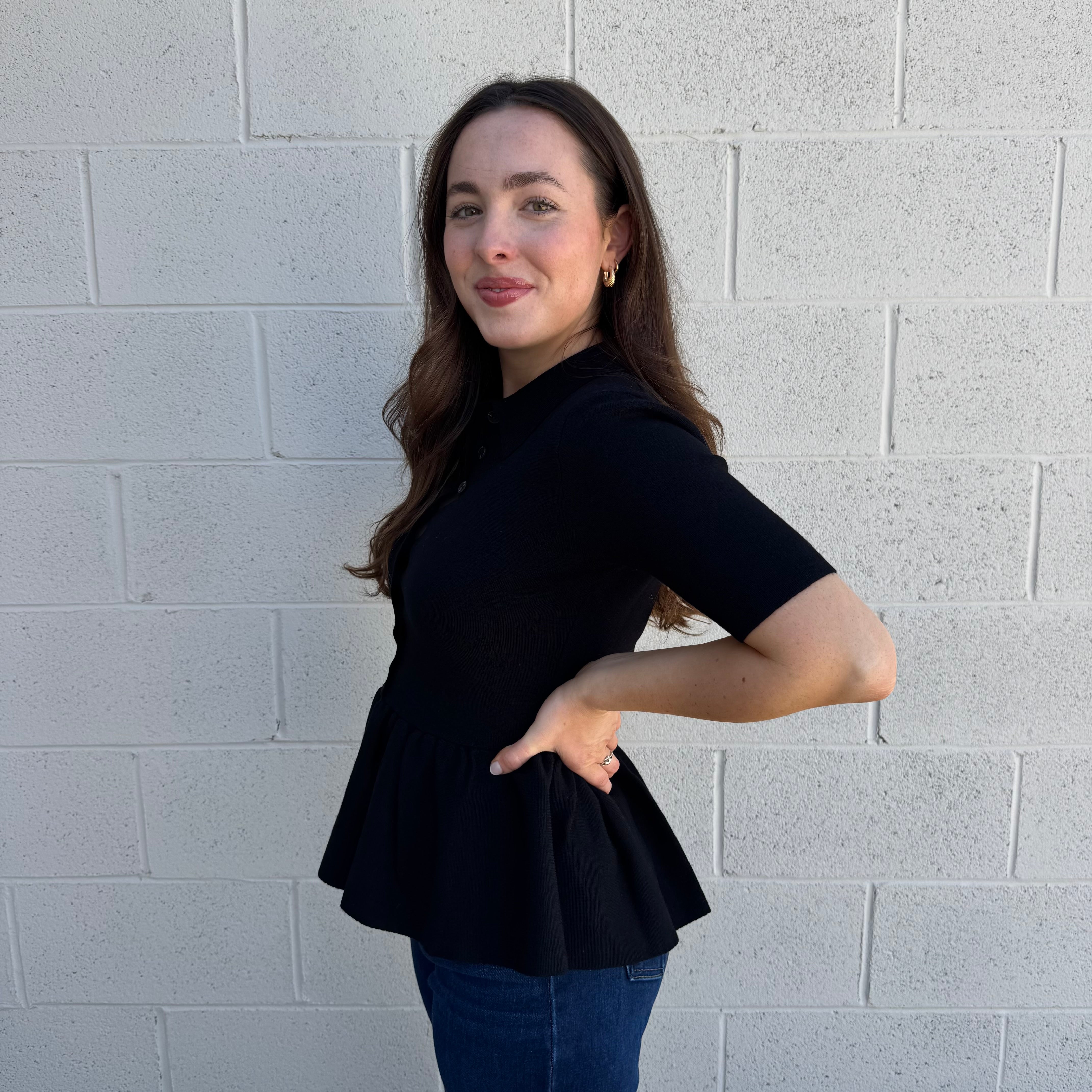 Black Ruffled Collared Top