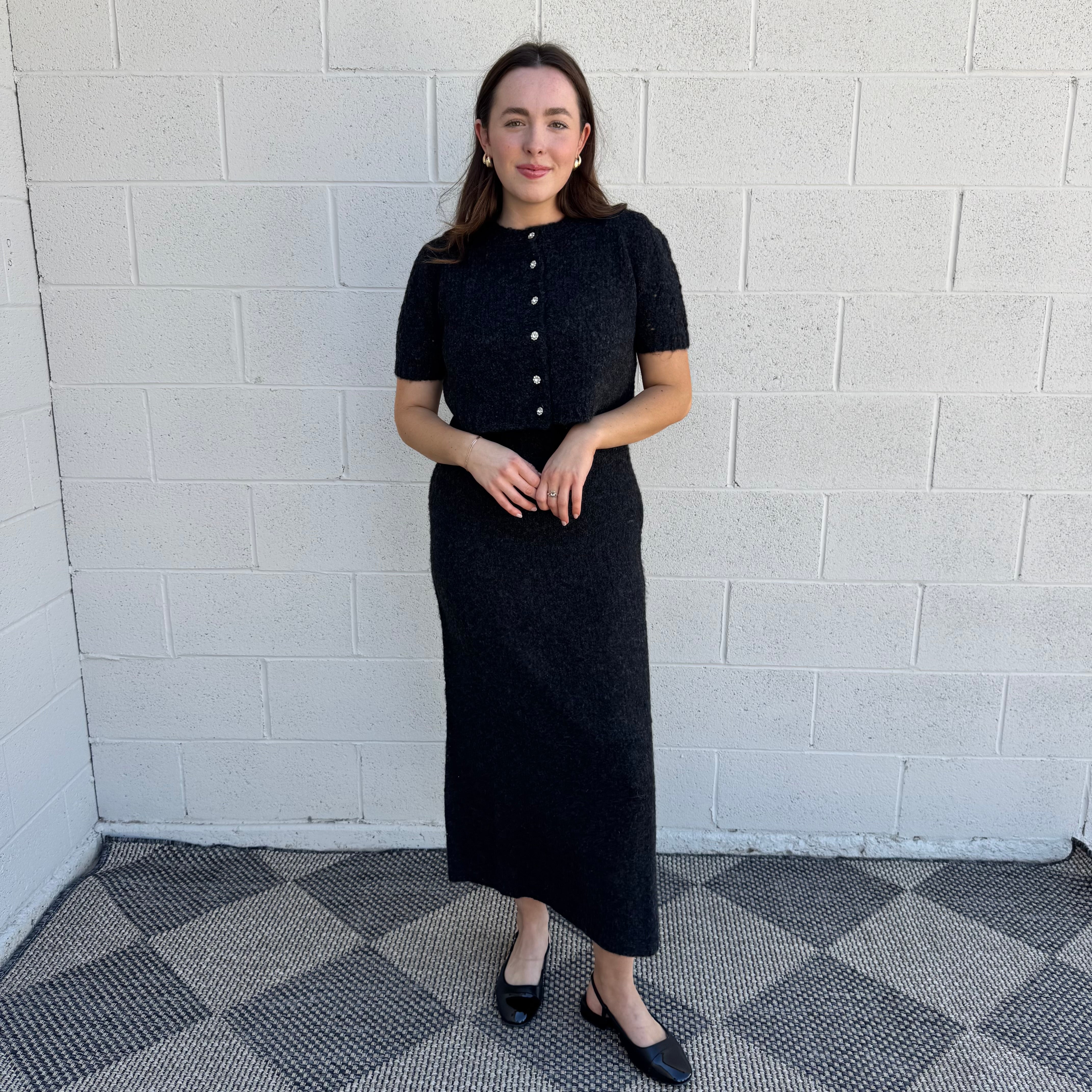 Charcoal Knit Dress & Cardigan Set