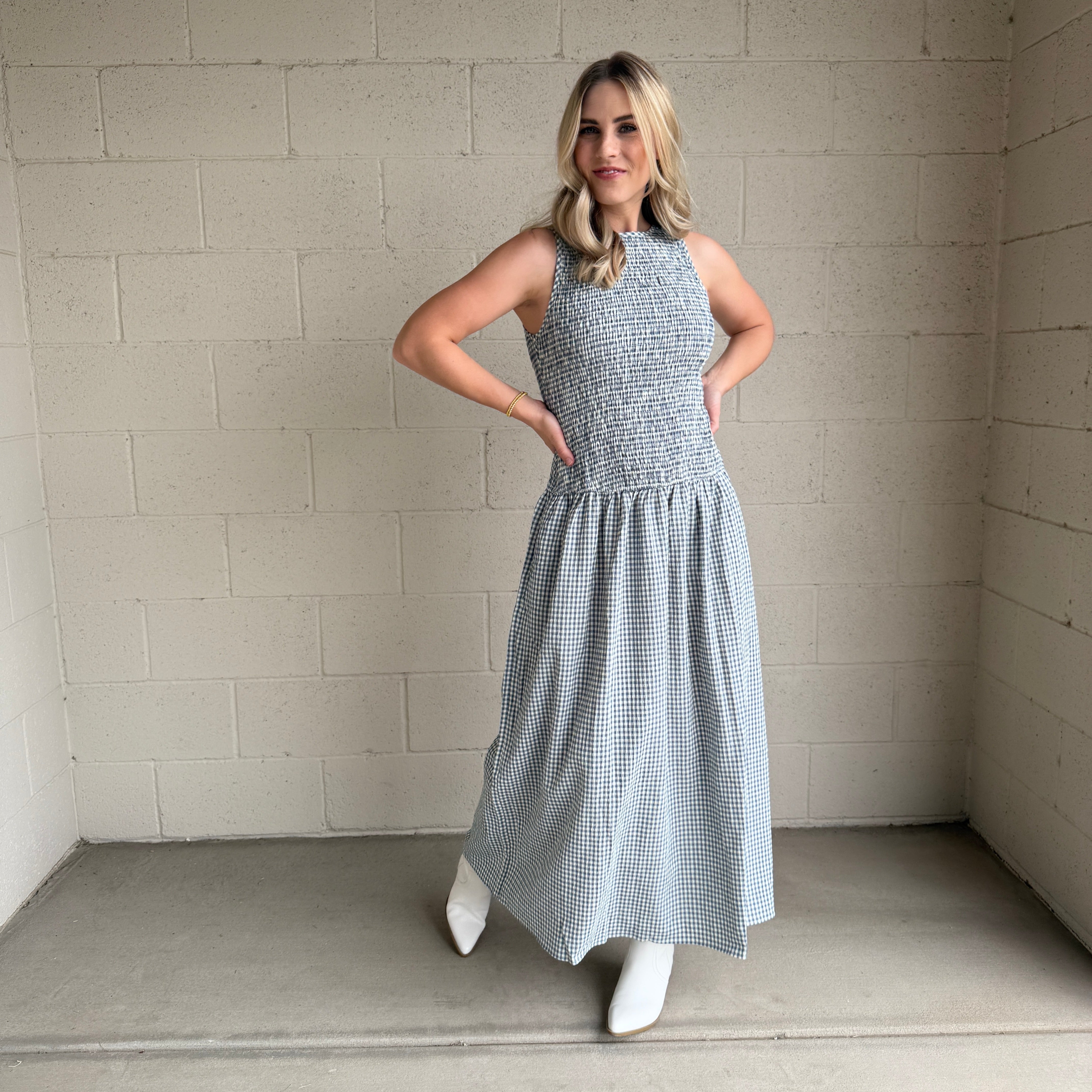 Blue Gingham Sleeveless Dress