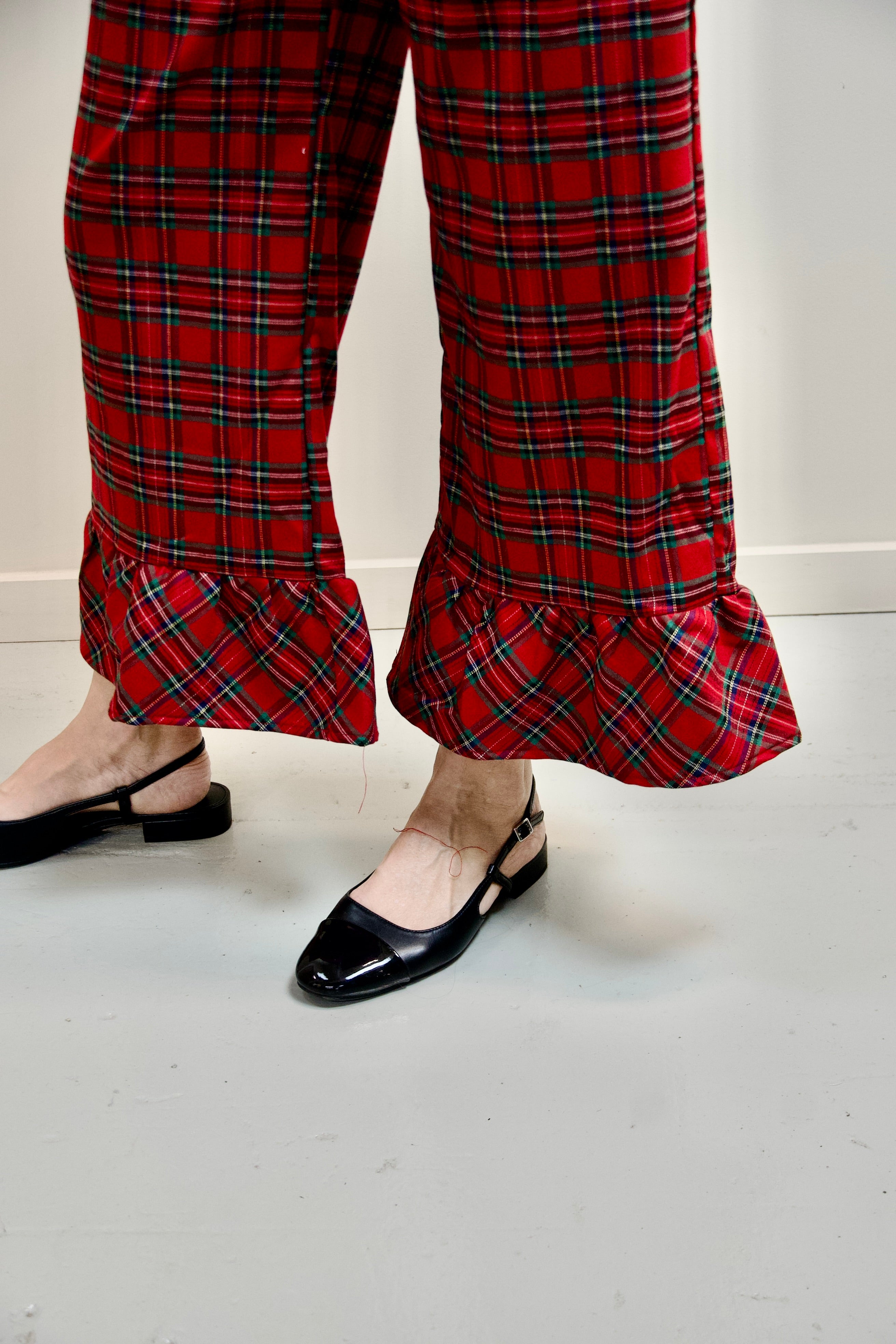Red Plaid Wide Leg Pants