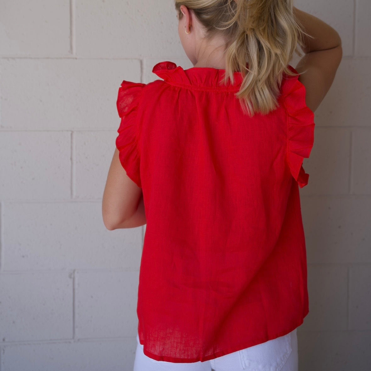 Linen Ruffle Blouse