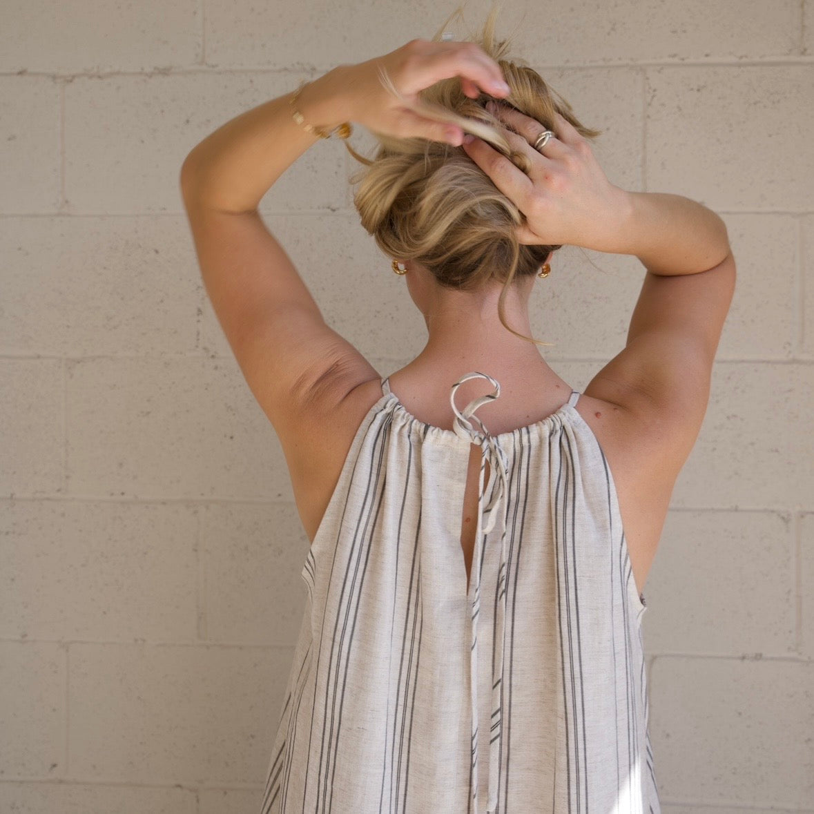 Oatmeal Stripe Halter Maxi Dress