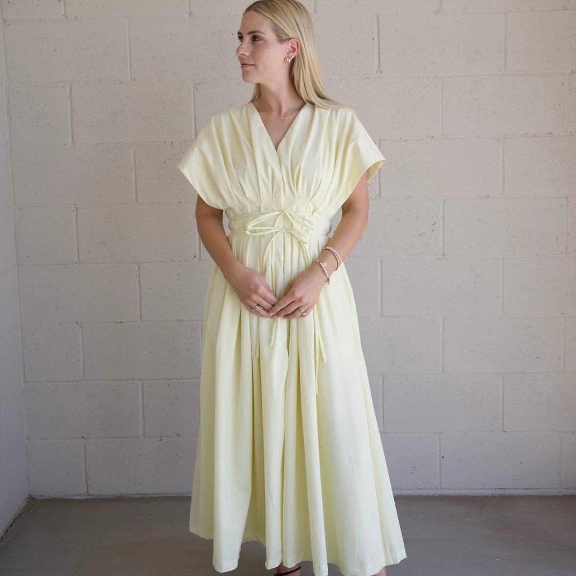 Pleated Detail Belted Maxi Dress