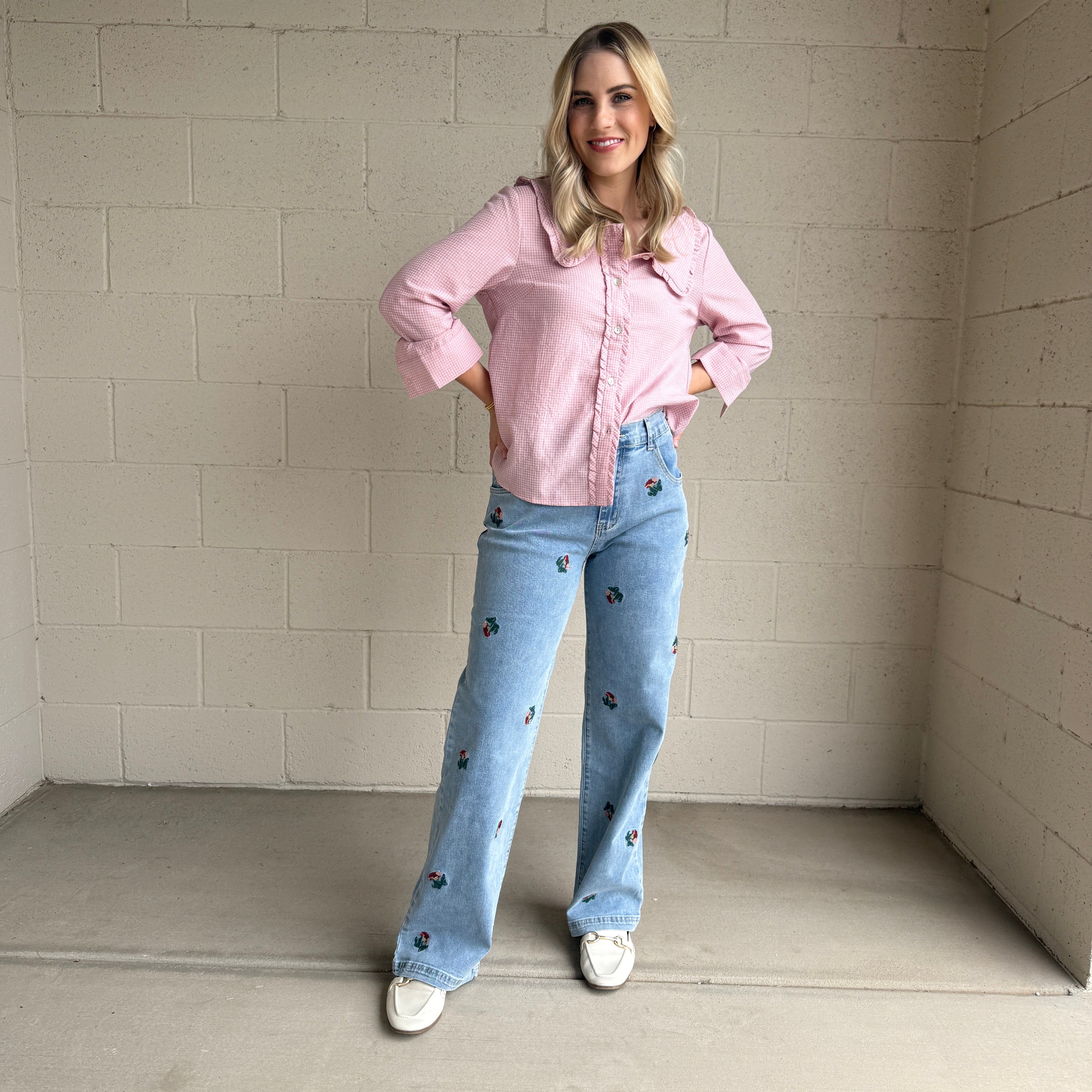 Floral Embroidered Denim