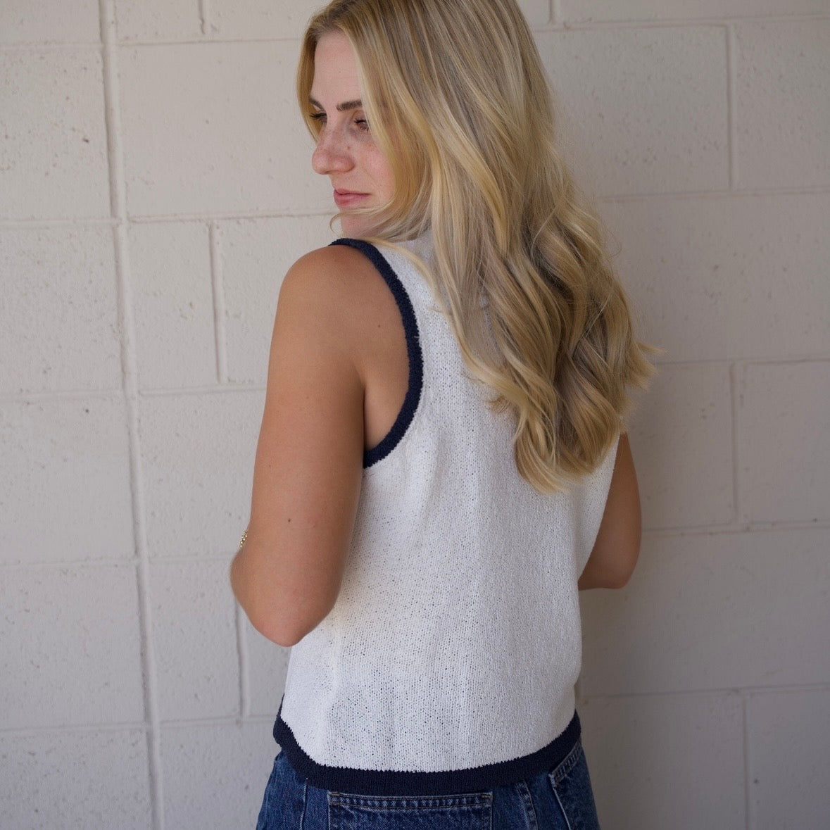 Navy Knitted Flag Top