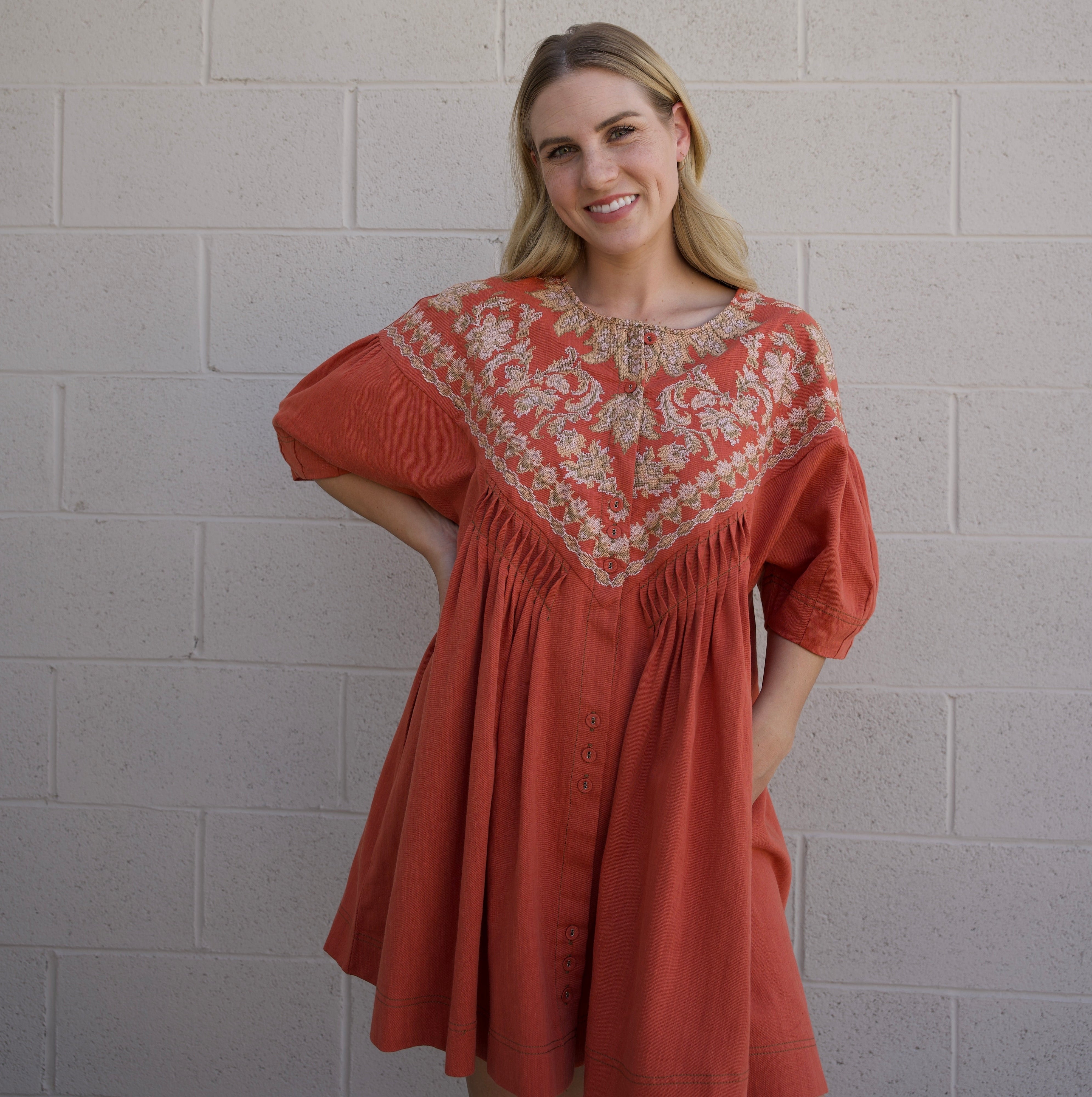 Rust Embroidered Dress