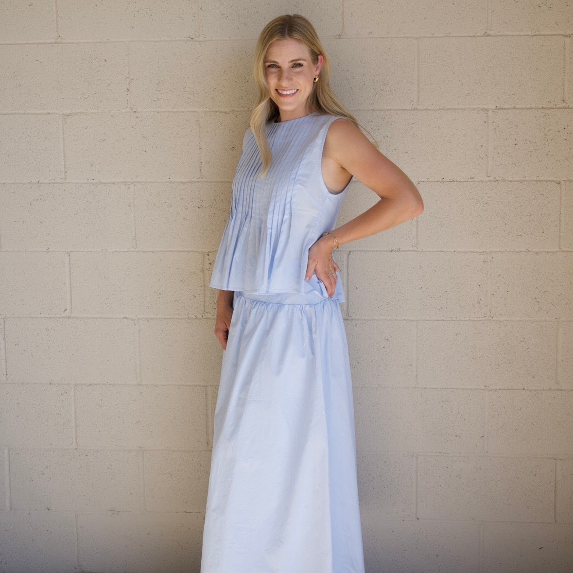 Blue Top & Maxi Skirt Set