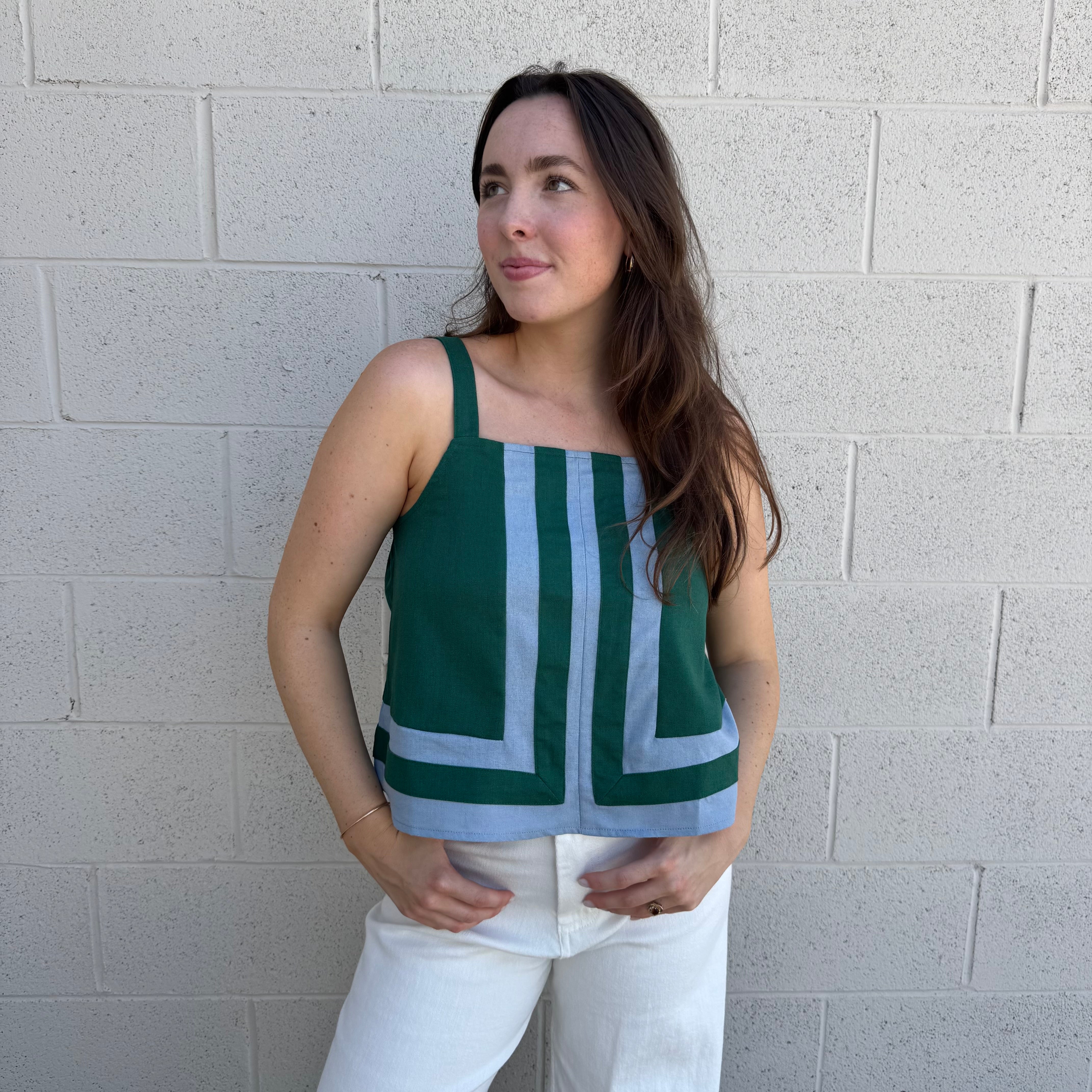 Green and Blue Contrast Top