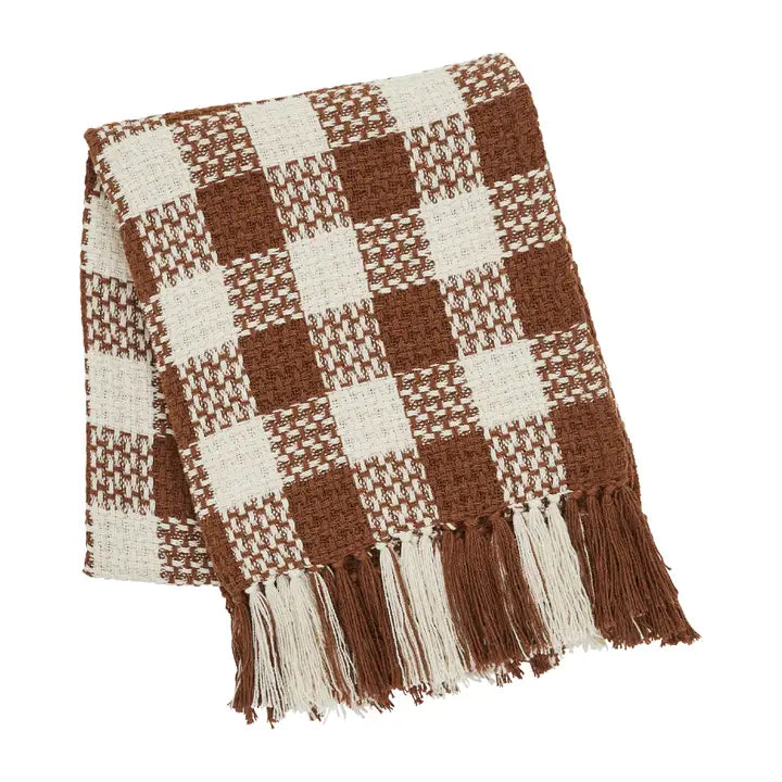 Amber Heritage Check Fringe Throw