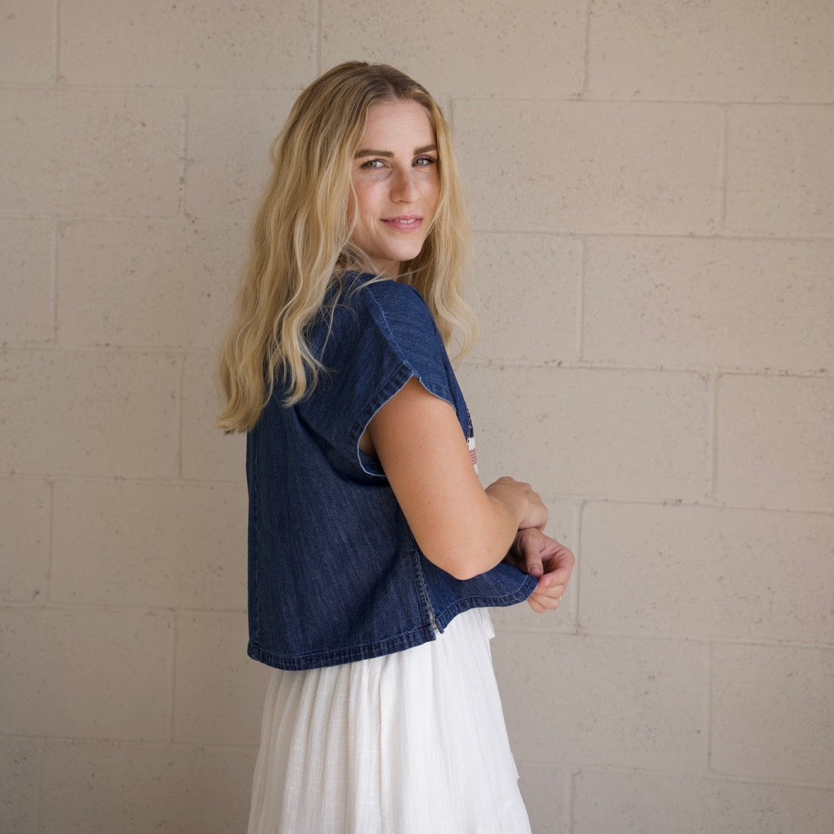 Denim Patchwork Flag Top