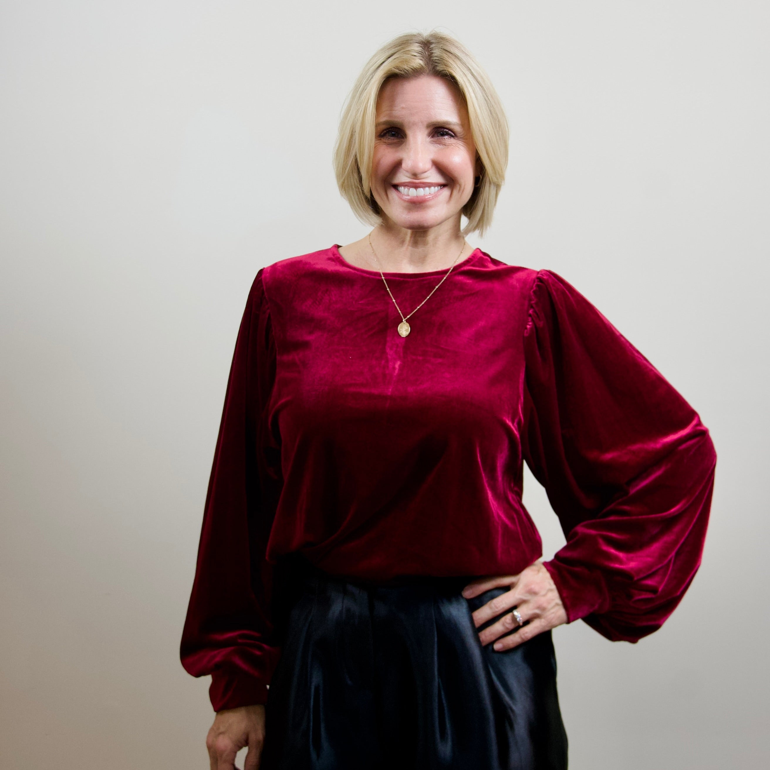 Long Balloon Sleeve Velvet Blouse