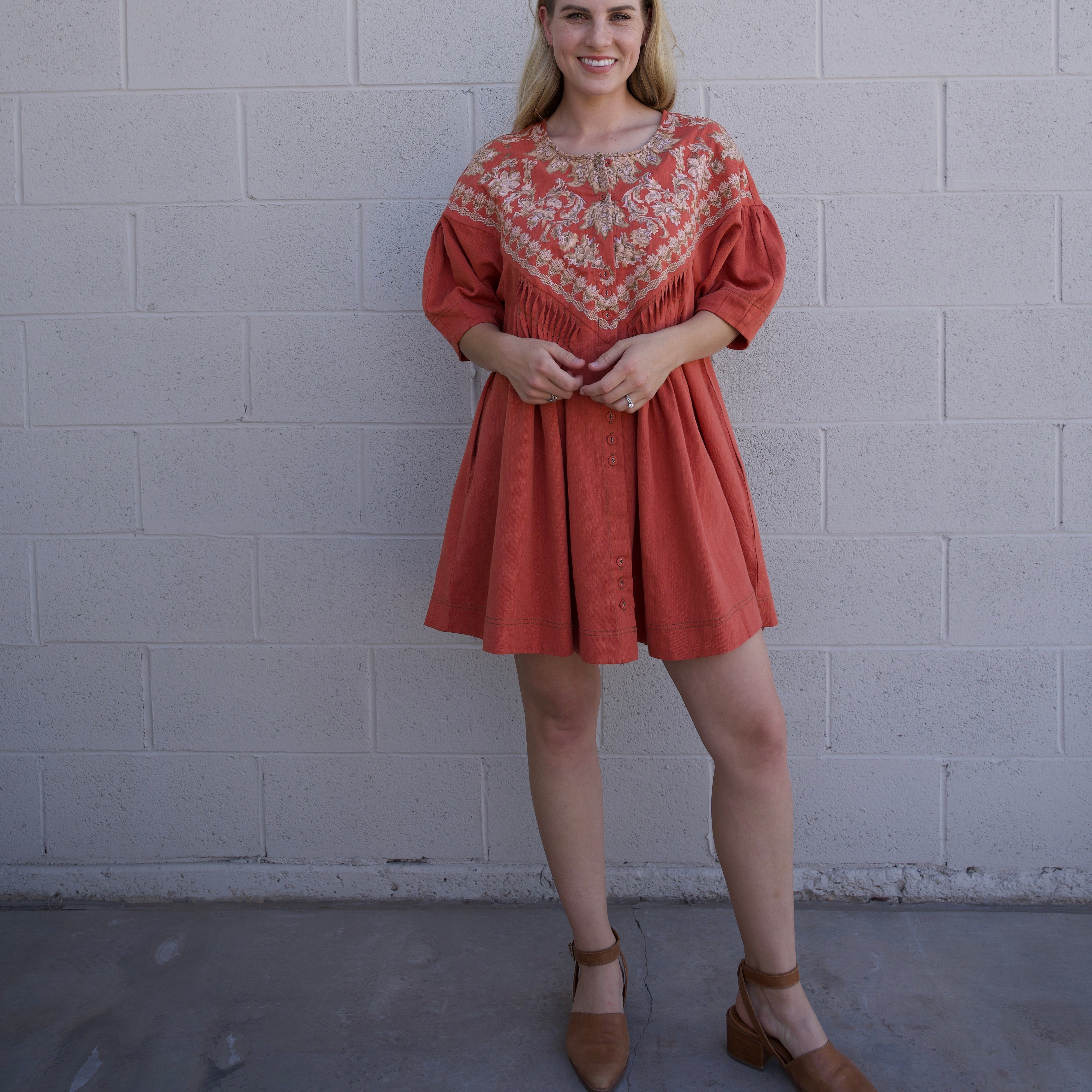 Rust Embroidered Dress