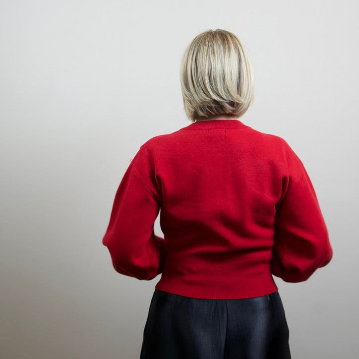 Red Knit Gold Button Cardigan
