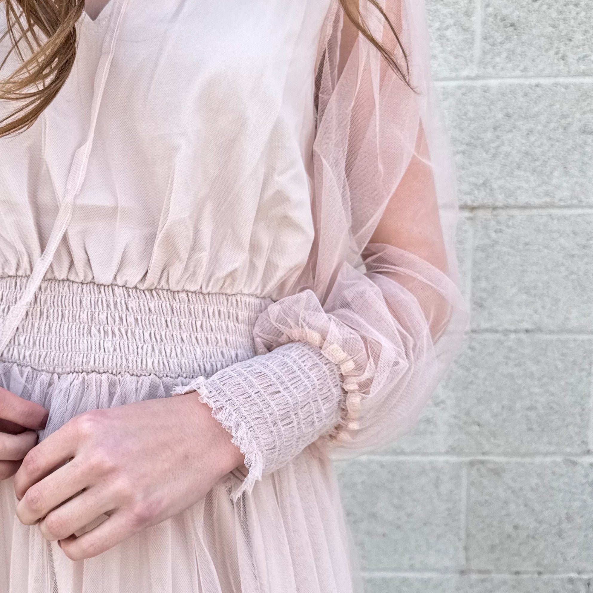 Cream Delicate Sleeve Midi Dress