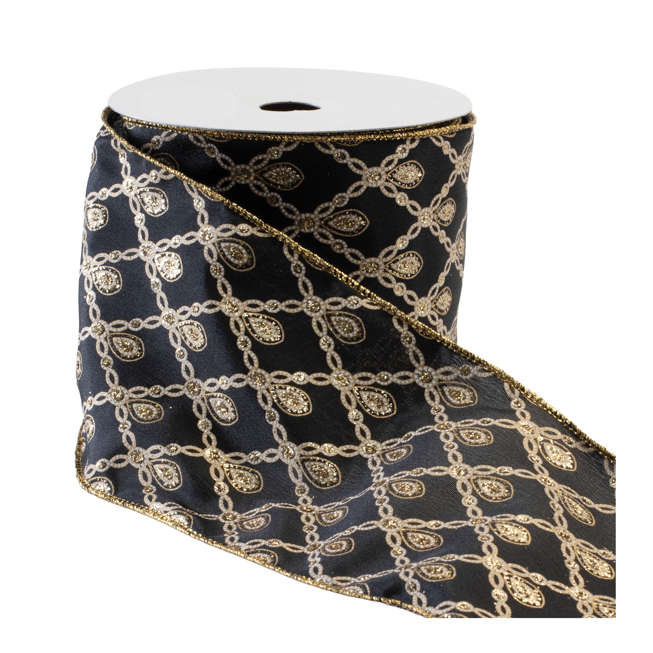 4" Black & Gold Wired Ribbon - 10 Yard