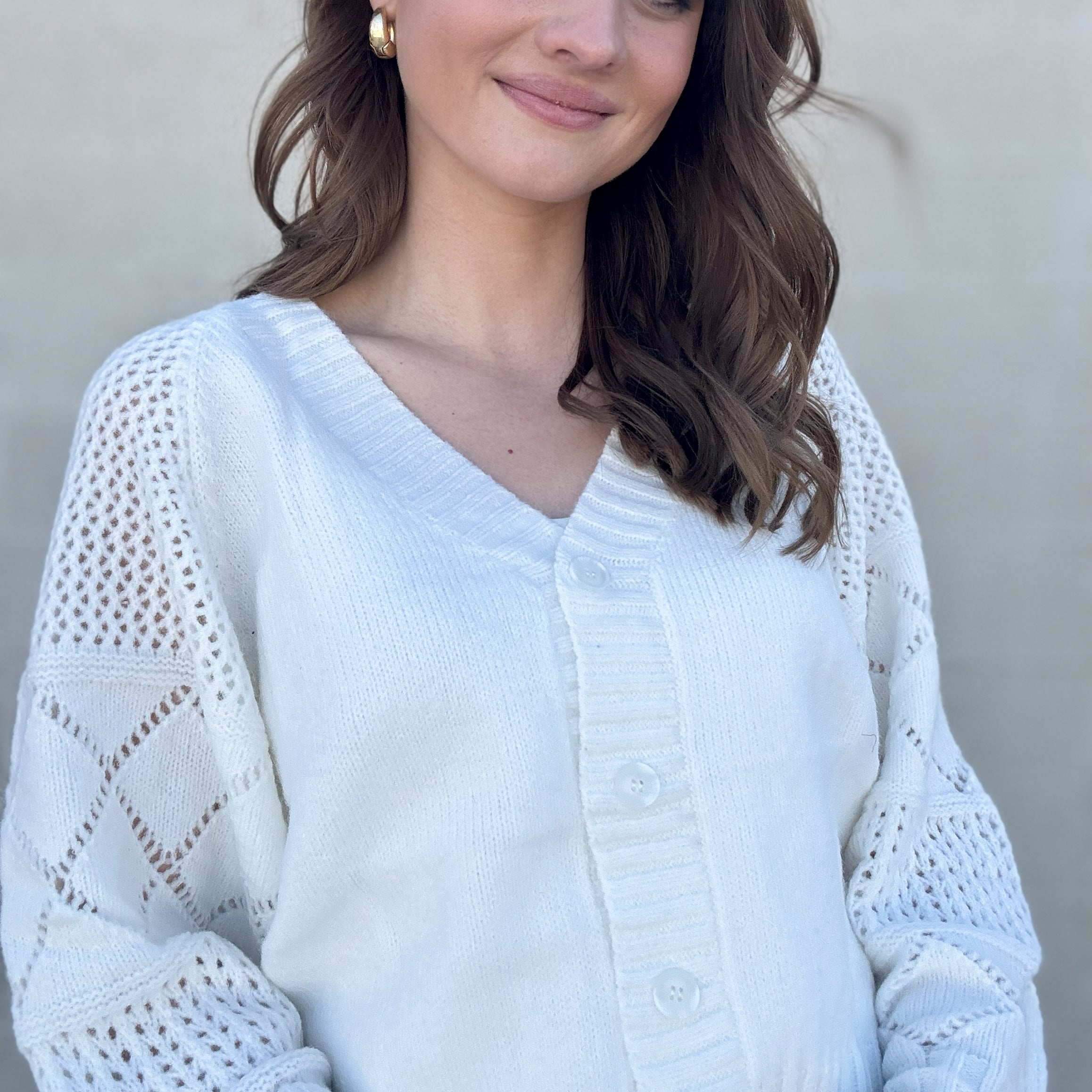 V Neck White Cardigan