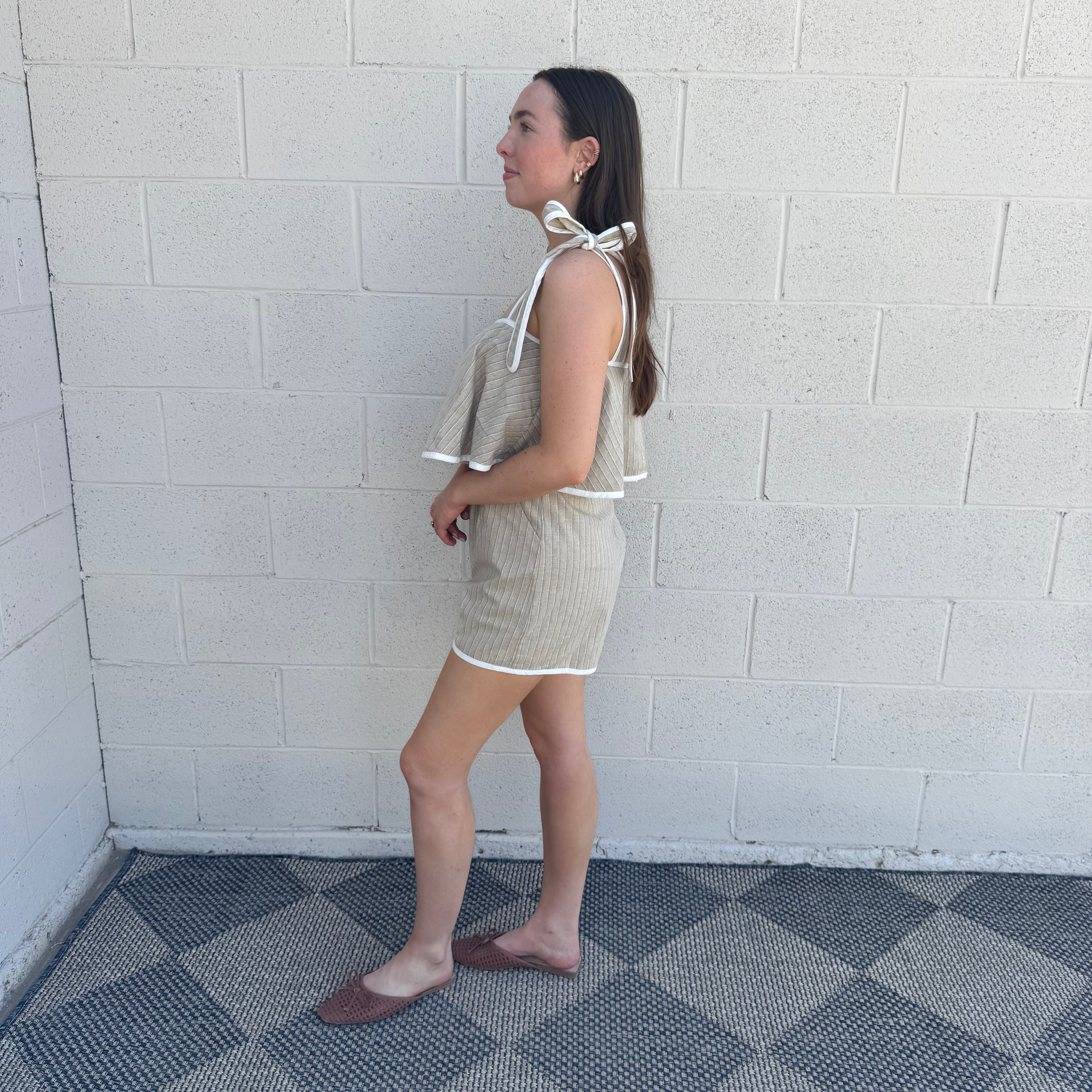 Taupe Striped Tie Romper