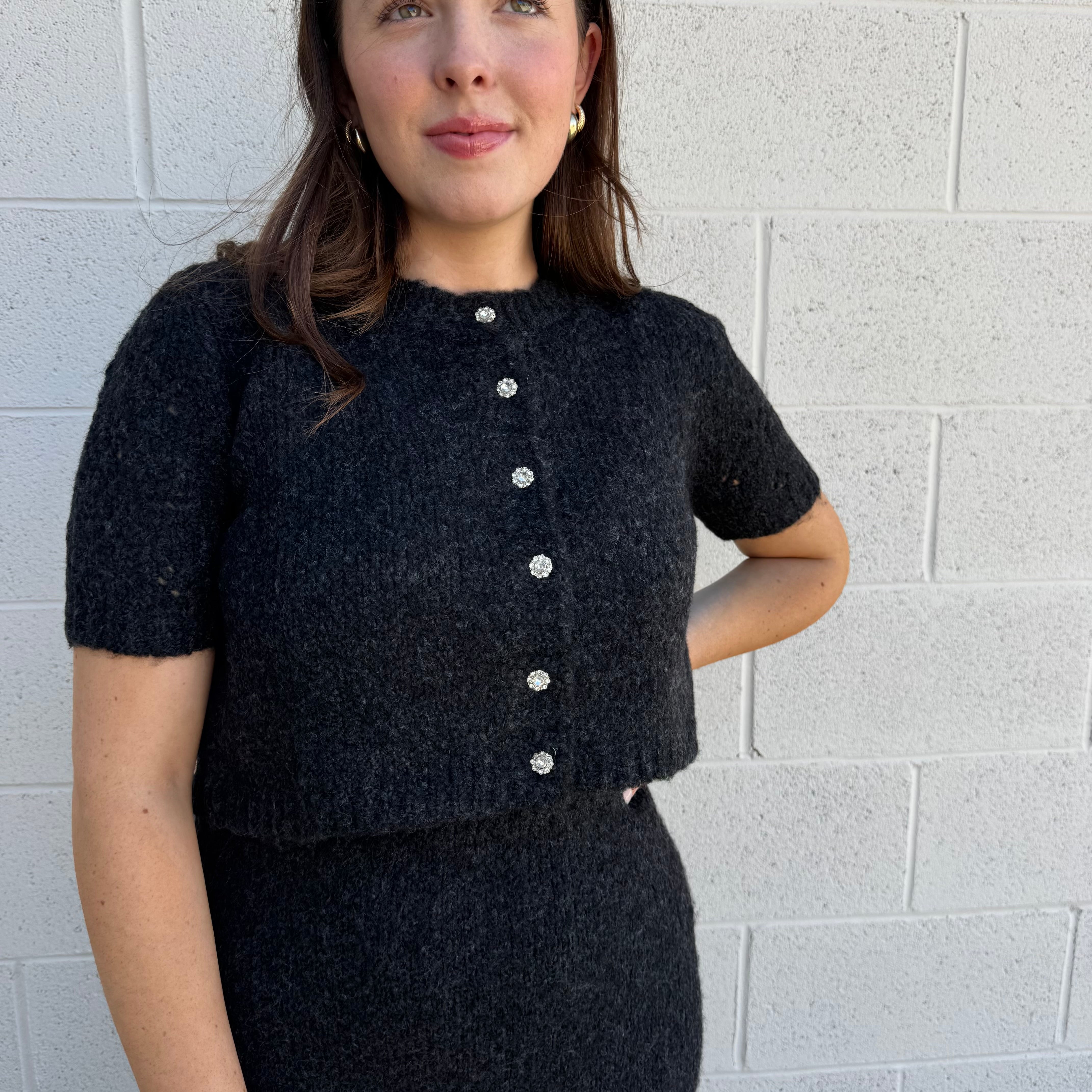 Charcoal Knit Dress & Cardigan Set