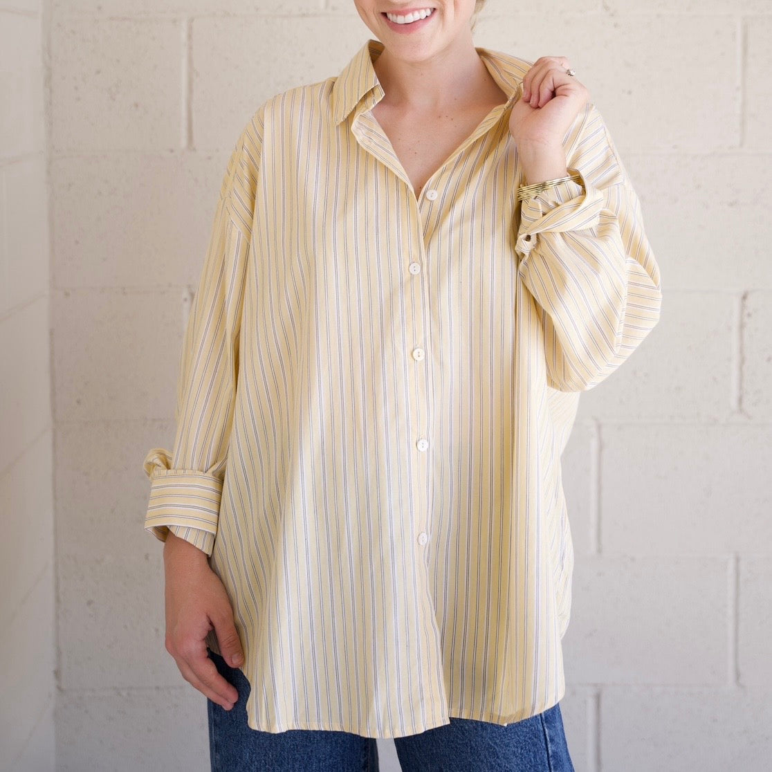 Yellow Oversized Striped Shirt