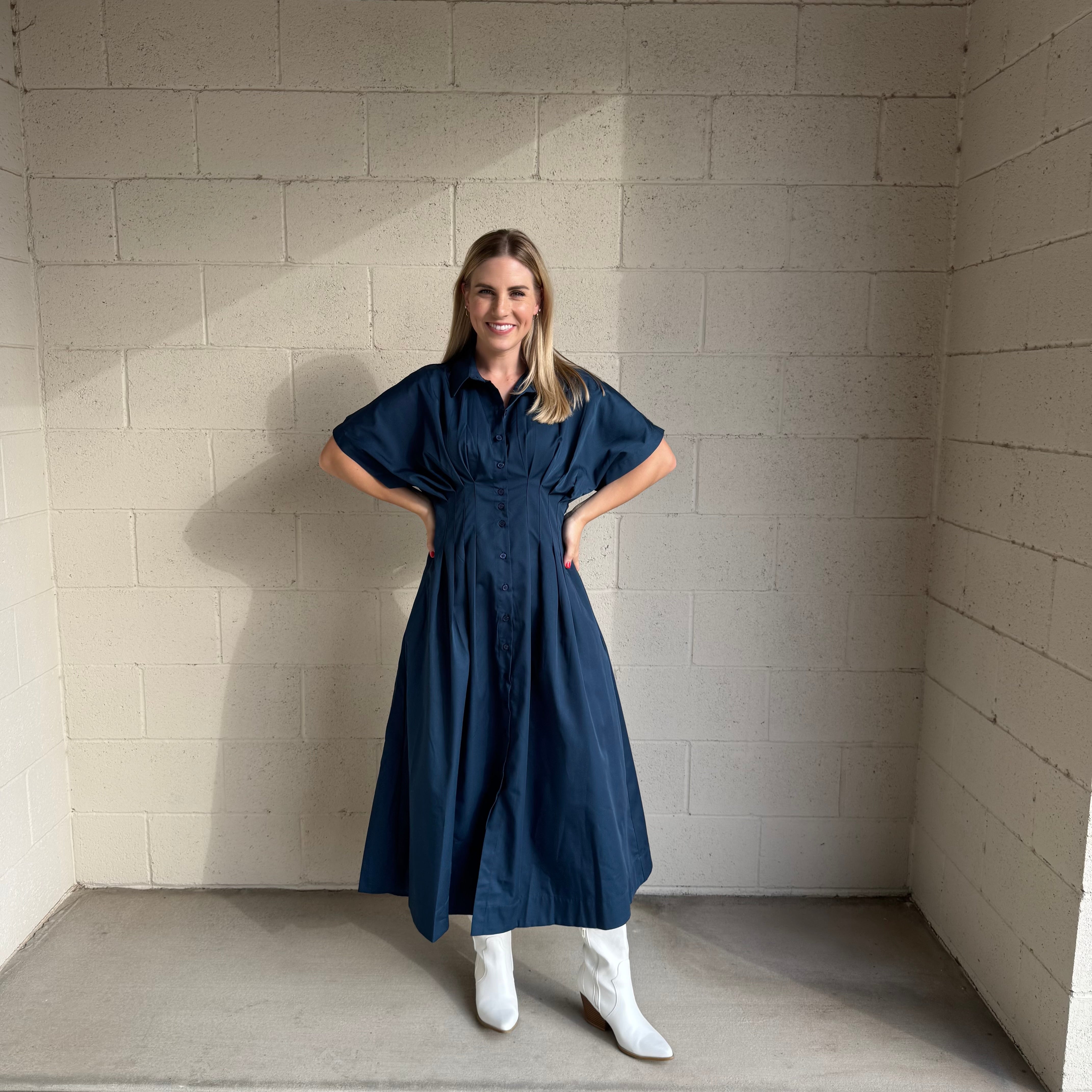 Navy Button Down Maxi Dress