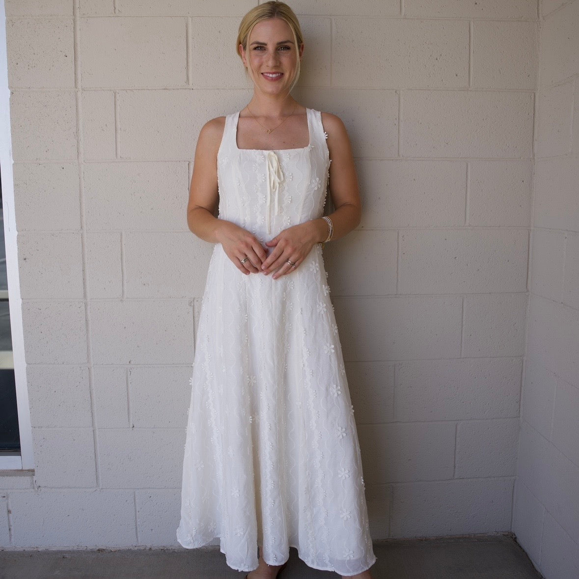 Embroidered White Sleeveless Dress