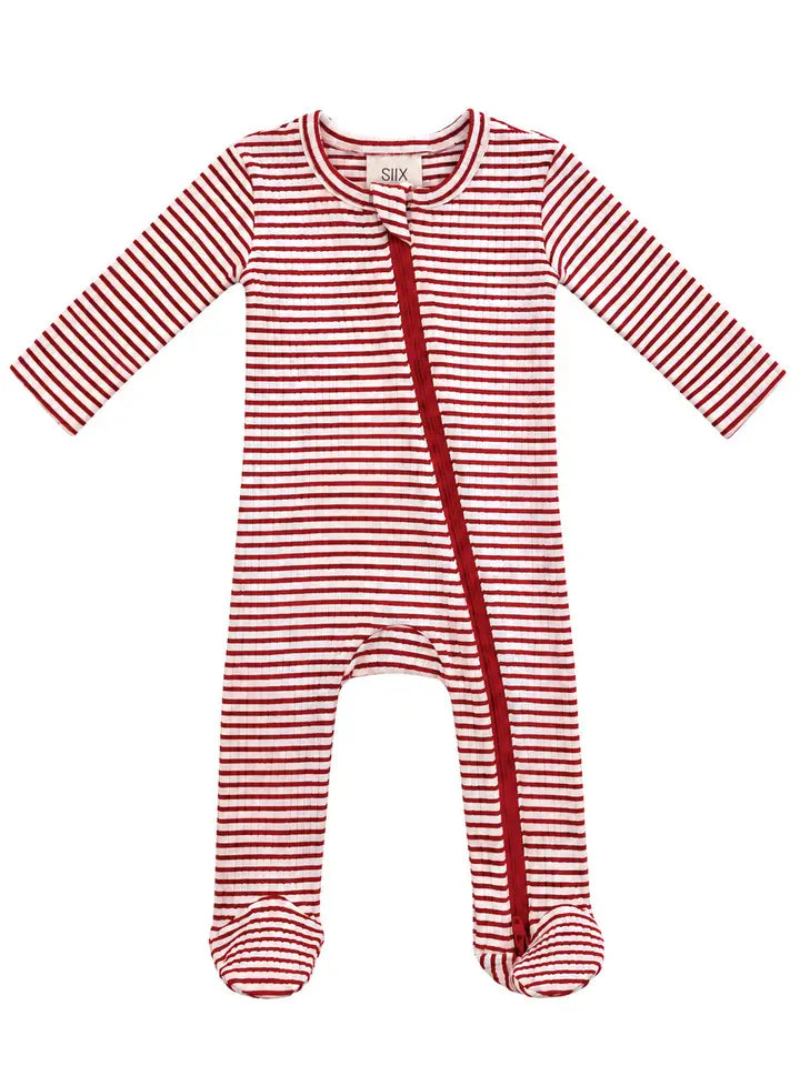 Red Stripe Ribbed 2-Way Zip Footie