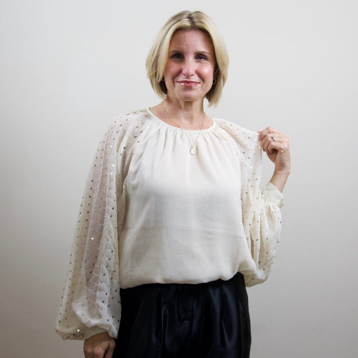 Sequin Long Balloon Blouse