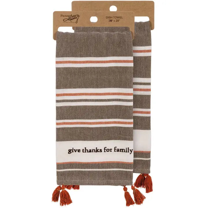 Give Thanks for Family Striped Kitchen Towel