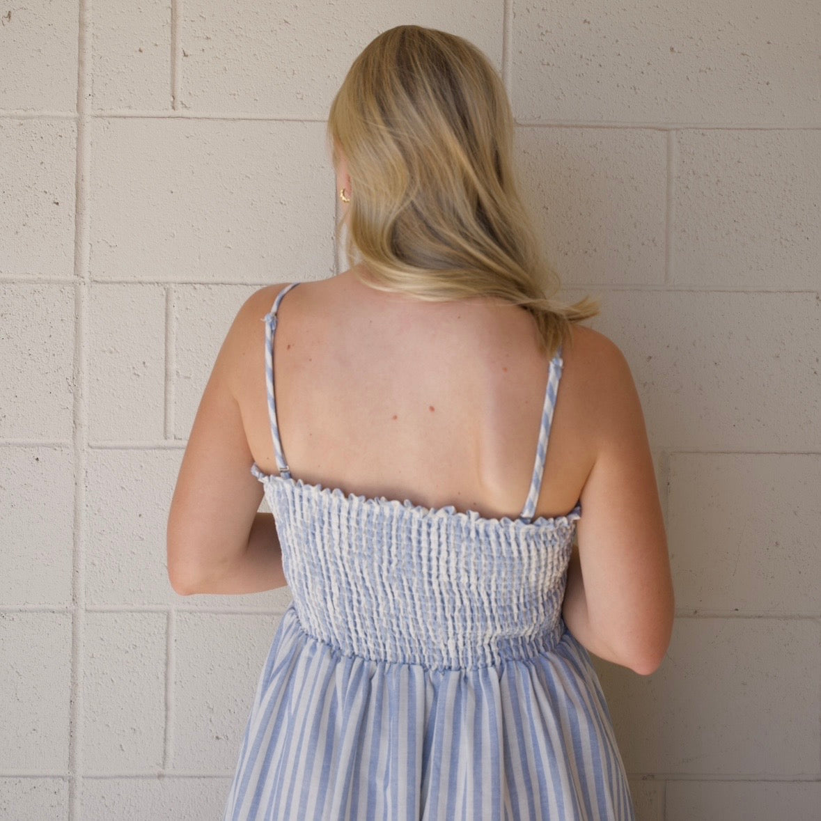 Blue Striped Smocked Maxi Dress