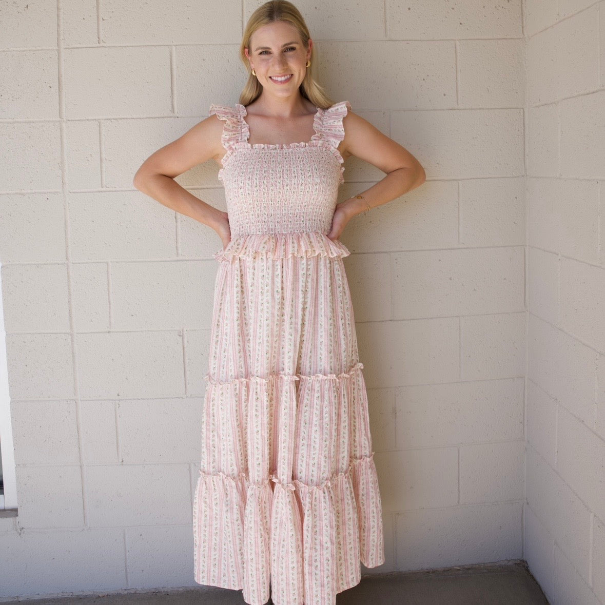 Pink Blockprint Maxi Dress