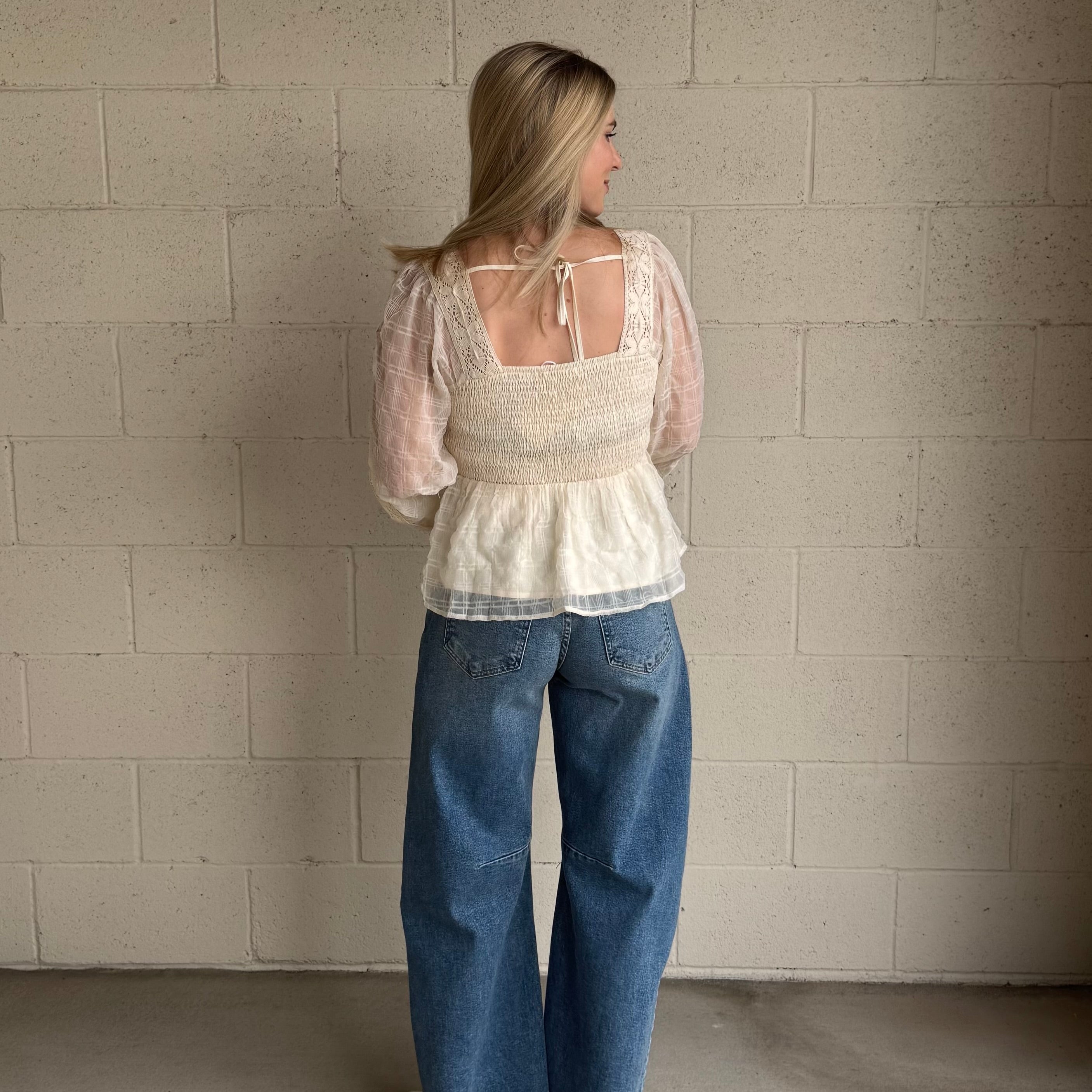 Cream Lace Peplum Blouse