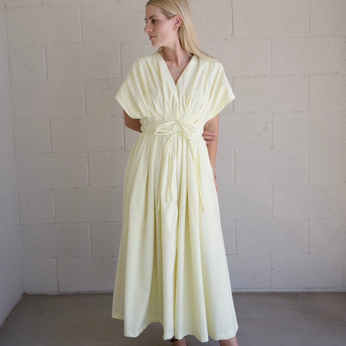 Pleated Detail Belted Maxi Dress