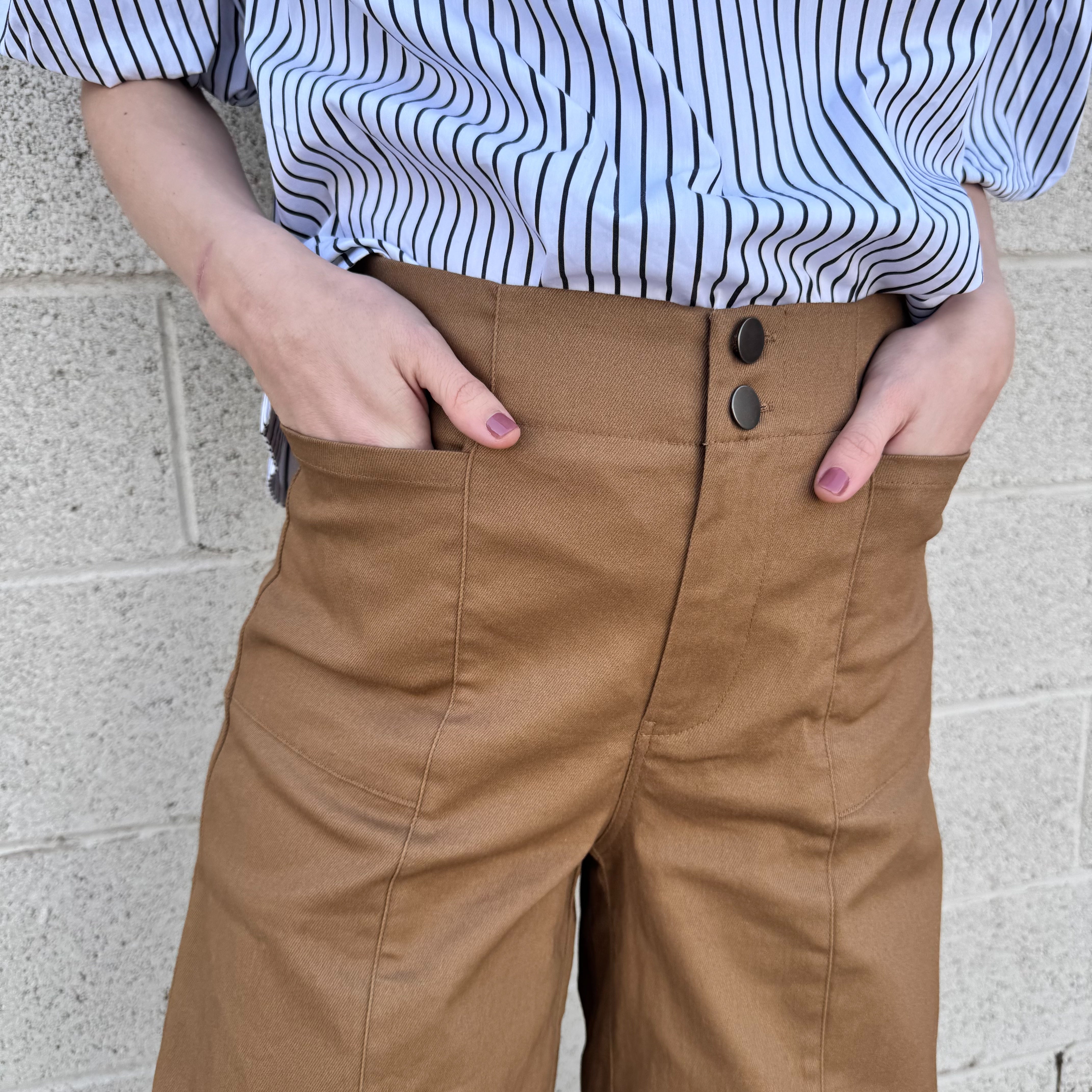 Camel Wide Leg Cotton Pants