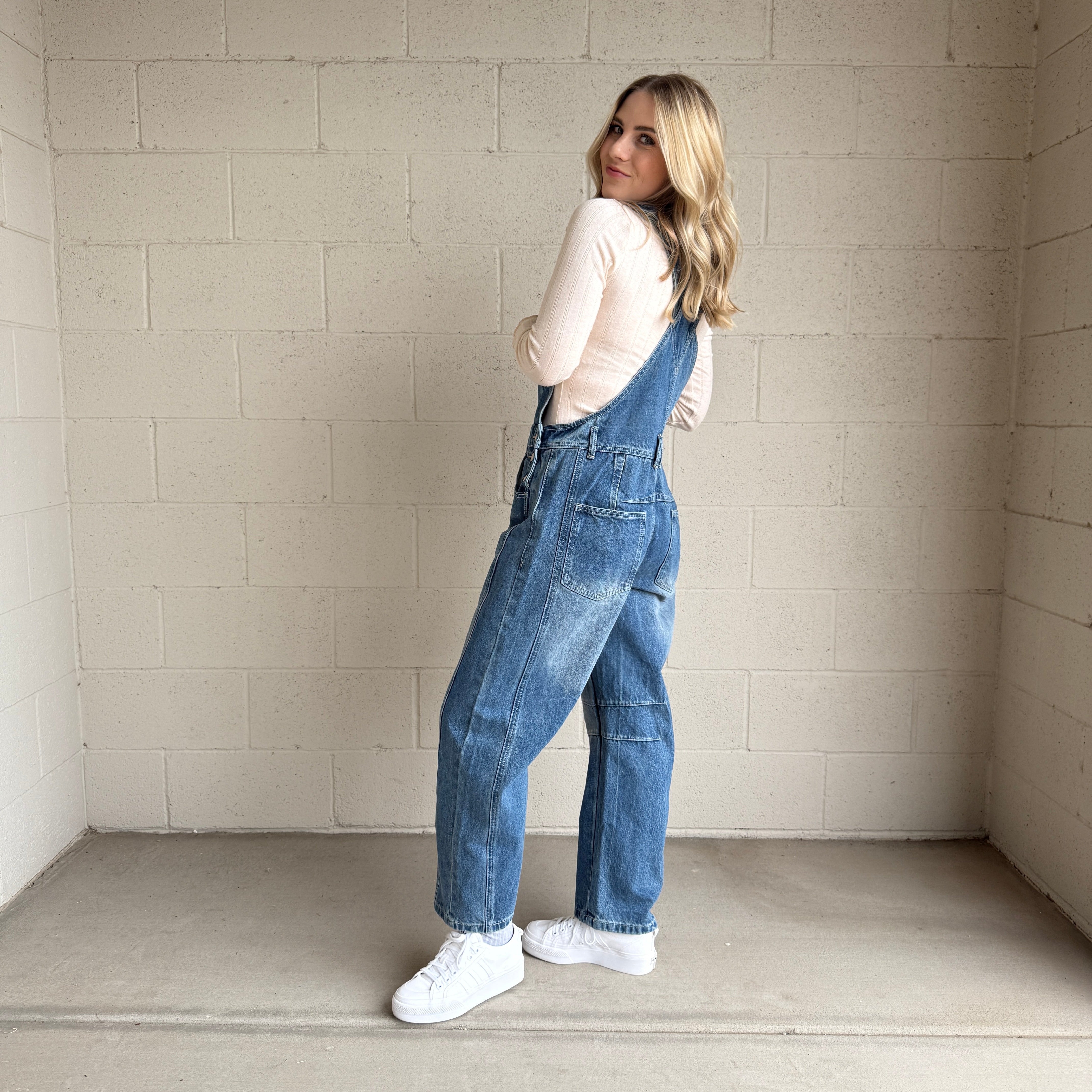 Denim Slouchy Barrel Overalls