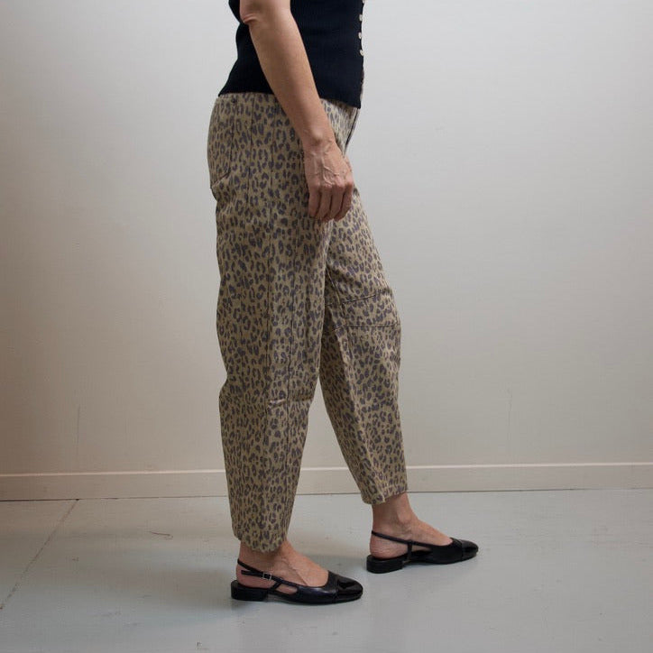 Khaki Leopard Barrel Jeans