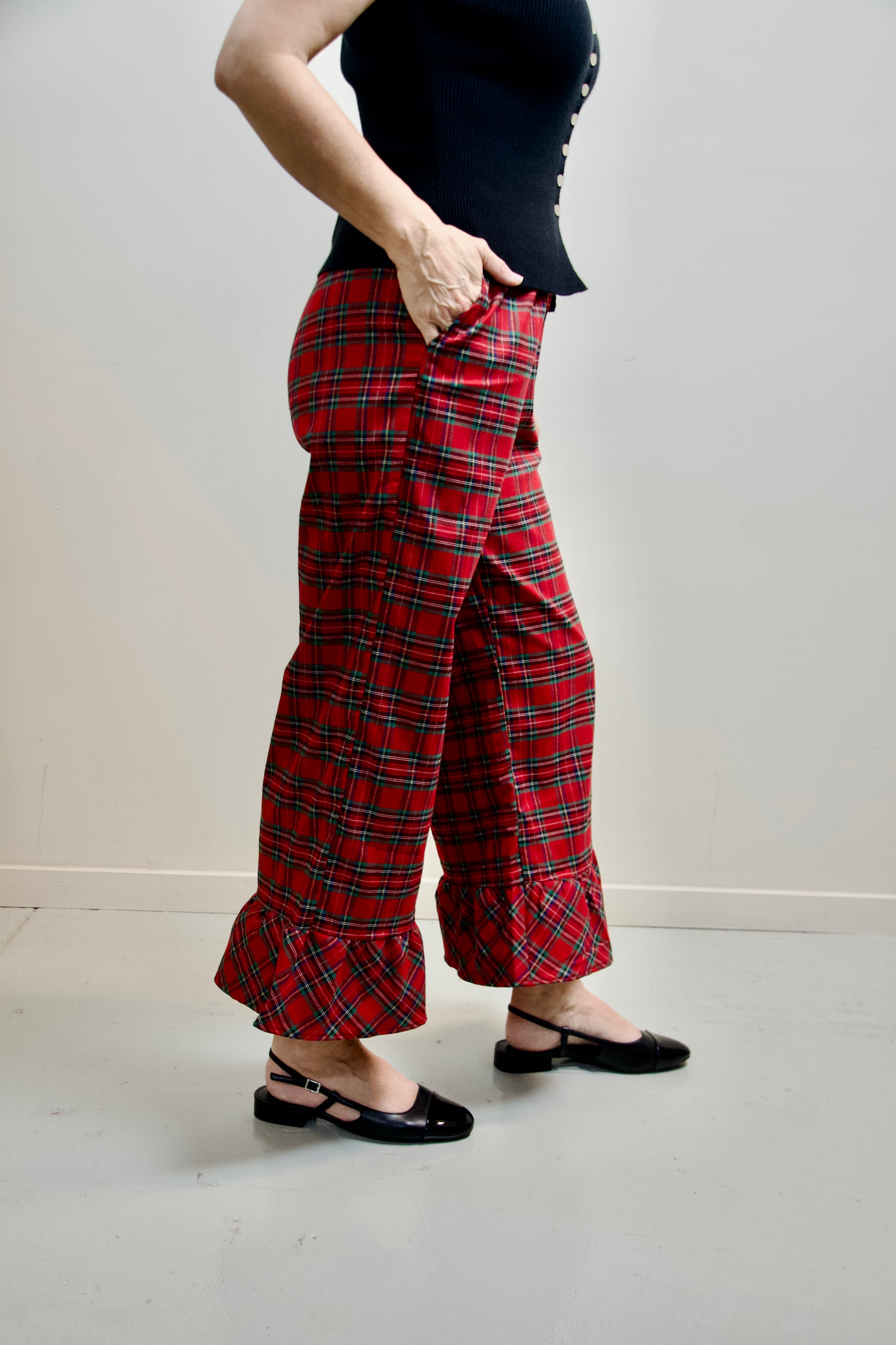 Red Plaid Wide Leg Pants