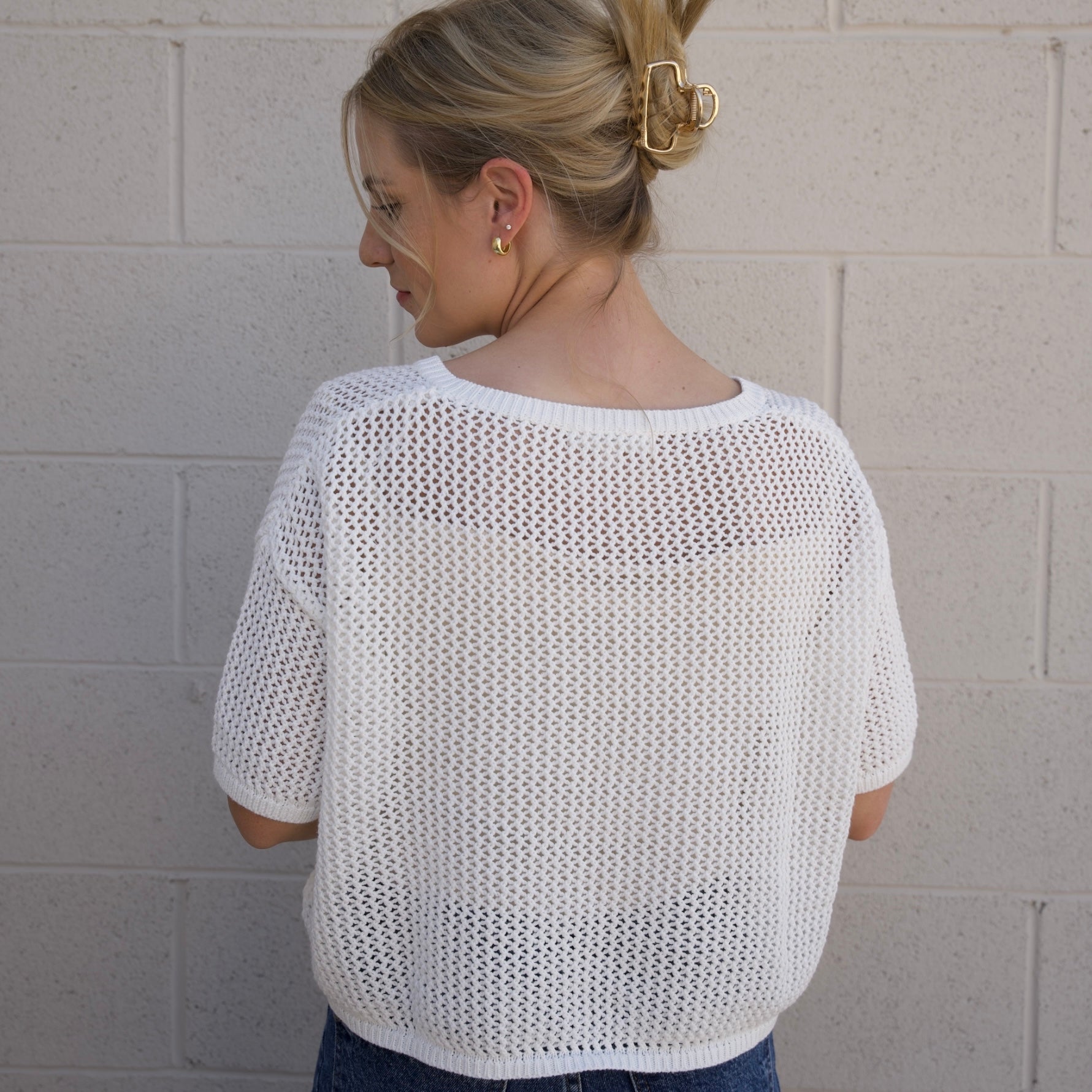 Dove Crochet Button Down Cropped Top