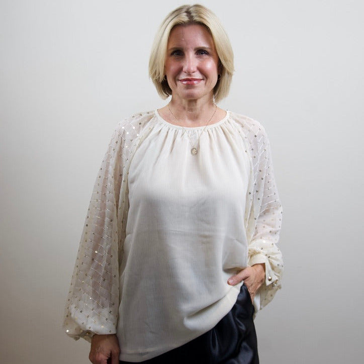 Sequin Long Balloon Blouse