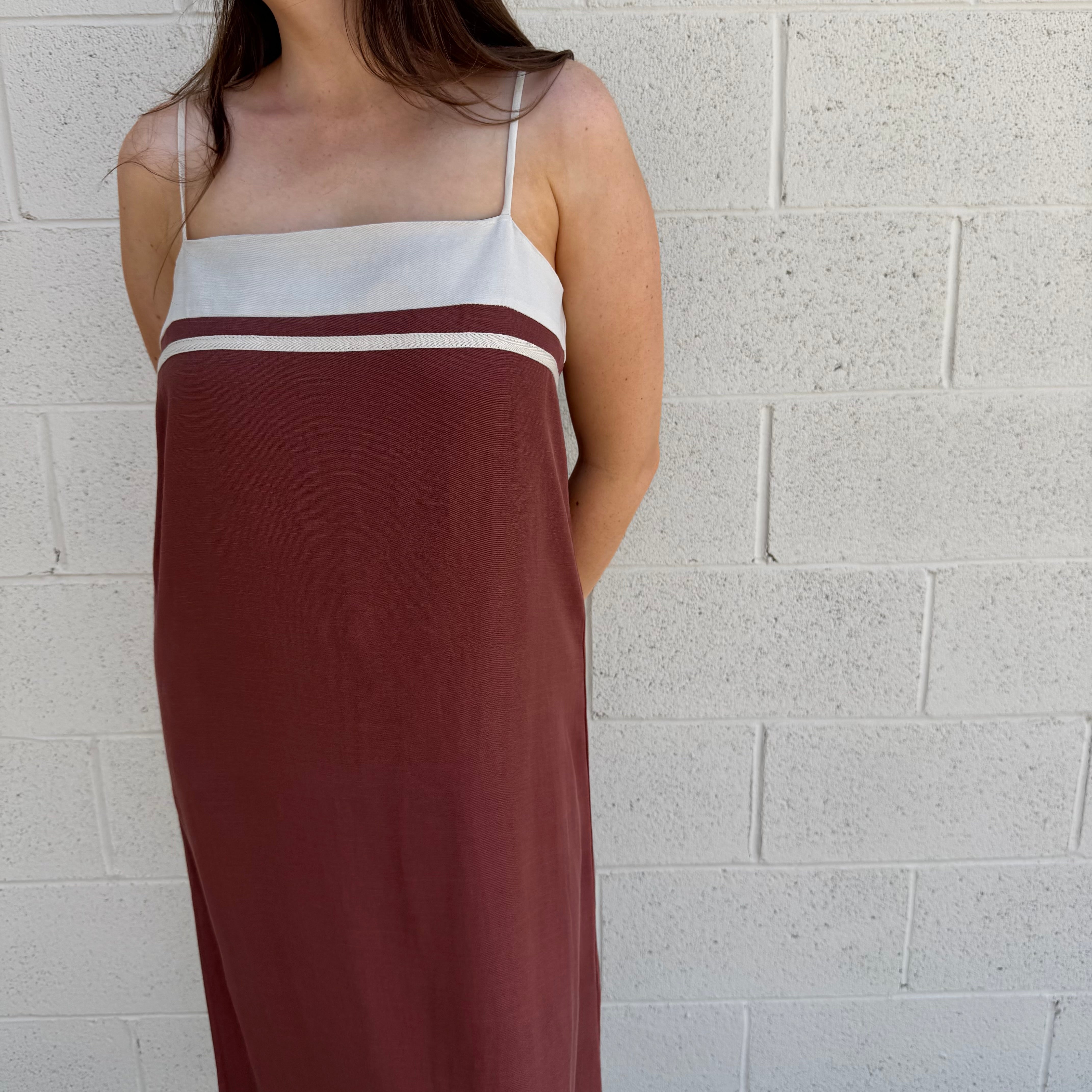 Rust and Cream Striped Midi Dress