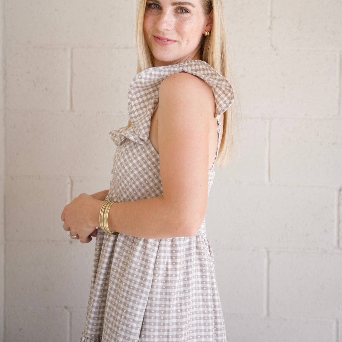 Mocha Heart Gingham Dress
