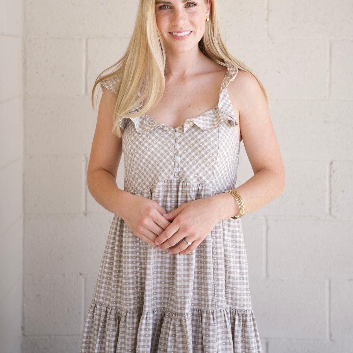 Mocha Heart Gingham Dress