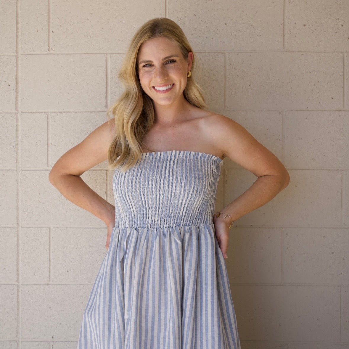Blue Striped Smocked Maxi Dress