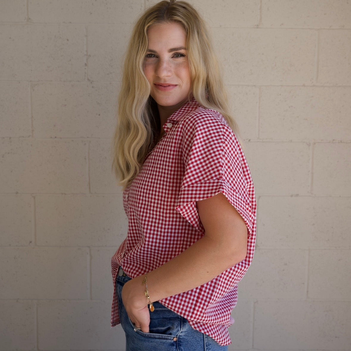 Red Gingham Short Sleeve Shirt