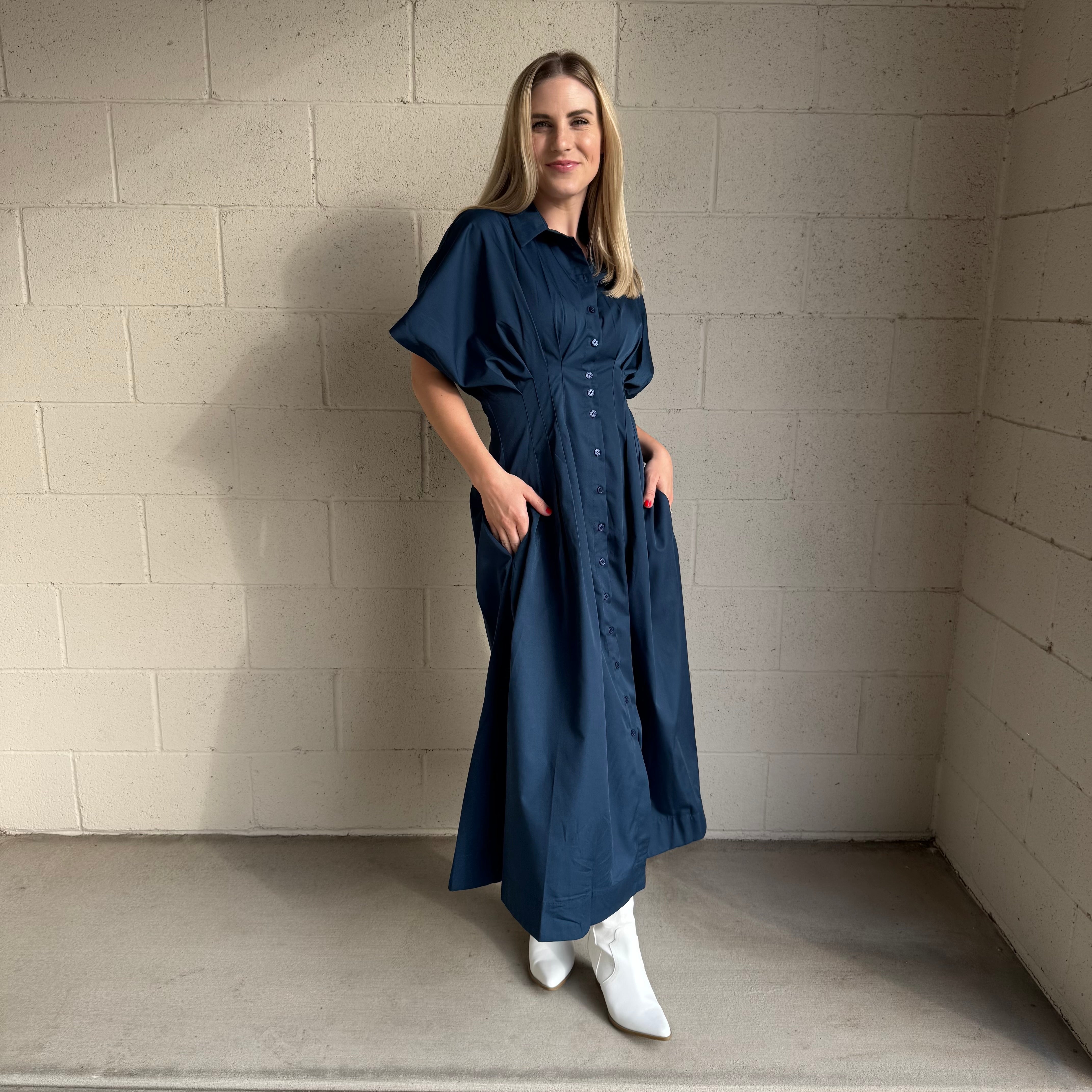 Navy Button Down Maxi Dress