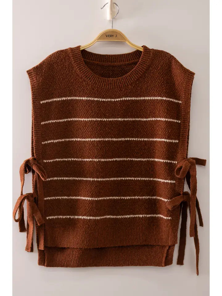 Mocha Striped Tie Vest